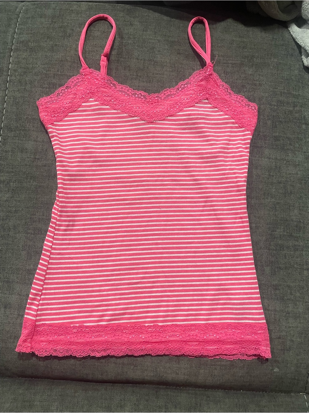 Forever 21 Pink & White Striped Lace-Trim Cami
